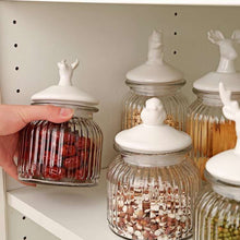 Load image into Gallery viewer, Crystal glass jar with cute deer-shaped stopper suitable for storing dry fruits and cereals
