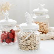 Load image into Gallery viewer, Crystal glass jar with cute deer-shaped stopper suitable for storing dry fruits and cereals
