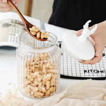 Load image into Gallery viewer, Crystal glass jar with cute deer-shaped stopper suitable for storing dry fruits and cereals
